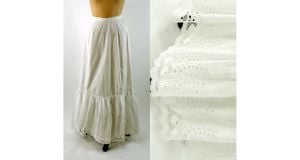 Edwardian petticoat white cotton with eyelet lace ruffled hem Size S