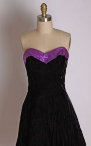 1980s 1990s Black Velvet and Purple Satin Trim Tulle Pageant Prom Dress by Roberta - XS - Fashionconstellate.com