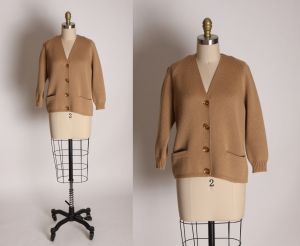 1950s Tan Wool Knit Button Down Long Sleeve Sweater Cardigan by Mirsa - M