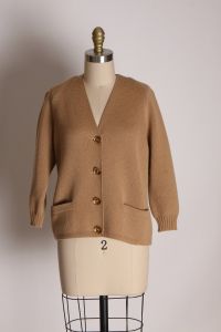 1950s Tan Wool Knit Button Down Long Sleeve Sweater Cardigan by Mirsa - M - Fashionconstellate.com