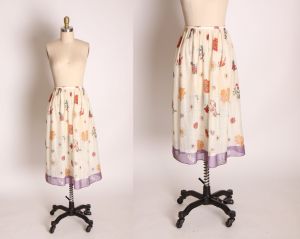 1970s Cream & Purple Sheer Floral Print Long Sleeve Blouse with Matching Skirt Outfit by David Barr - Fashionconstellate.com