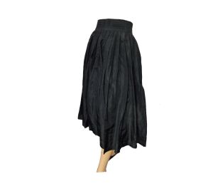 Vintage 50s Skirt Rockabilly Pleated Black Taffeta Full Cut Evening Skirt 26'' Waist