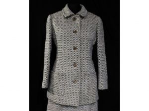 Size 8 1960s Designer Suit Made in France J. Tiktiner for Bergdorf Goodman Brown Ochre & Beige Wool - Fashionconstellate.com