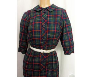 Vintage 50s Sheath Dress Plaid Wool Shirtwaist Day Dress Korell Made in USA | S/M - Fashionconstellate.com