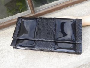 80s Black Patent Leather & Snakeskin Clutch | Luxe Chic Envelope Bag | 11.5'' x 6'' x 2.25''