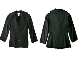 80s Azzedine Alaia PARIS Black Wool Suit | Mini Skirt & Double Breasted Blazer | XS Small 25'' w - Fashionconstellate.com