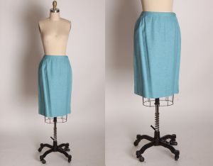 1960s Blue Wool Button Down Front Sweater with Blue Wool Pencil Skirt Suit Set by Woolf Brothers - Fashionconstellate.com