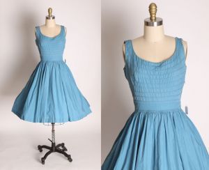 1950s Steel Blue Sleeveless Fit and Flare Dress - M