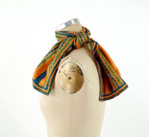 1960s Vera silk scarf striped orange teal long rectangle scarf Made in Japan - Fashionconstellate.com