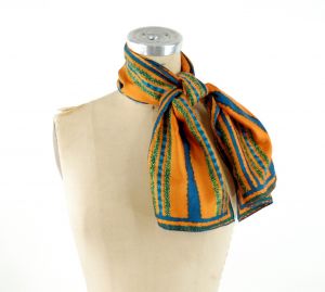 1960s Vera silk scarf striped orange teal long rectangle scarf Made in Japan
