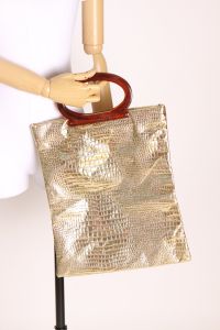 1960s Metallic Gold Foil Tortoise Top Handle Foldable Purse - Fashionconstellate.com