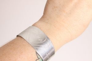 1940s WWII Navy USN Aluminum Etched Lovers Cuff Bracelet