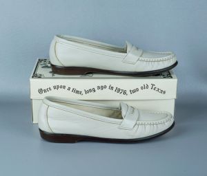 90s Antique White Leather Loafers Shoes by SAS in Original Box, S9