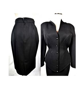 80s Thierry Mugler PARIS Black Wool Suit|Pencil Skirt & Blazer| Small 27'' w