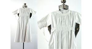 Edwardian christening gown white cotton baby infant dress eyelet broderi anglais lace
