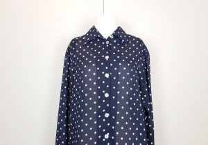 90s Tunic Top Blue White Polka Dots Sheer Print by Casual Corner | Vintage Misses 6 - Fashionconstellate.com