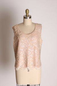 1950s Light Pink Sleeveless Sequin Beaded Fringe Mermaid Wool Blouse - M - Fashionconstellate.com