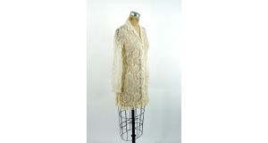 1960s lace jacket blouse ivory ruffled lace shirt Size M - Fashionconstellate.com