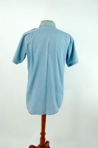 1970s vintage fireman uniform dress shirt blue with patches Size 16 neck short sleeve - Fashionconstellate.com
