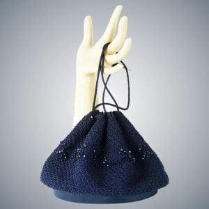 Vintage Handbag, Drawstring Bag, 1950s Handbag, Navy Blue Crochet Gimp Handbag