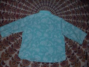 L-XL/ Vintage Blue Overshirt with Floral Pattern, Aqua Blue Button Up Blouse, Vintage Size 16 Petite - Fashionconstellate.com