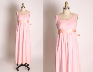 1960s Pink Velvet Satin Bow Empire Waist Sleeveless Formal Cocktail Prom Dress - XXS