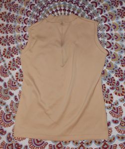 M/ 60s Vintage Nude Mod Tank Top, Tan Mock Neck Polyester Top, Sleeveless High Neck Shirt - Fashionconstellate.com