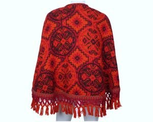 Vintage 1960s Wool Knit Poncho Cape Reversible Black & Red Size S to M - Fashionconstellate.com