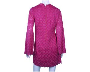 Vintage 1960s Mod Go Go Mini Dress Magenta Pink Split Sleeves Sz M - Fashionconstellate.com