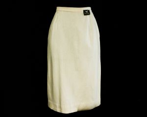 Size 10 1950s Cream Pencil Skirt - Medium 50s 60s Audrey Chic Office Skirt - Gorgeous Tailored Sexy 