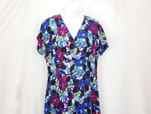 90s Shorts Romper Blue Purple Floral Print Rayon by Caroline Wells Collection | Vintage Misses 10 - Fashionconstellate.com