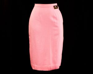 Size 0 Pink Pencil Skirt - 1960s Pastel Bubble Gum Wool - Medium Tailored Office Straight - 50s 60s