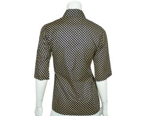 Vintage 1970s Christian Dior Boutique Shirt Blouse Printed Cotton NWOT Size M - Fashionconstellate.com