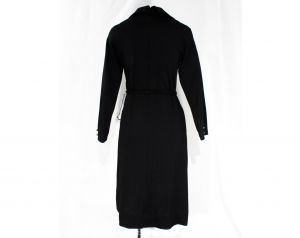 Size 8 Black Beatnik Dress - Dark Diva 1960s Sheath with Original Metal Tipped Belt  60s Long Sleeve - Fashionconstellate.com