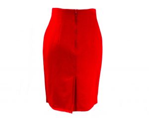 Size 6 Red Fitted Skirt - 1980s Sexy Chic Wool Classic Fall Winter Career Clothes - Pegged Waist 80s - Fashionconstellate.com