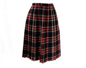 Size 2 Tartan Plaid Wool Full Skirt XS Black Red Forest Green & Royal Blue Stewart 50s Look Preppie - Fashionconstellate.com