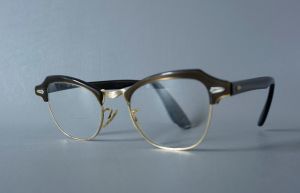 1950s Eyeglasses, Brown and Gold Frames, Bauch & Lomb Lined Biofocials, Eyewear, Eyeglass Frames - Fashionconstellate.com