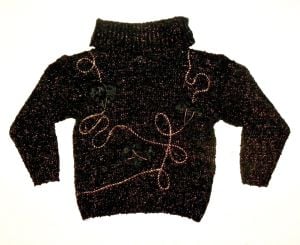 80s Black & Gold COWL Neck Sweater | Lurex Metallic Appliqué Avant Gardé Pullover - S/M - Fashionconstellate.com
