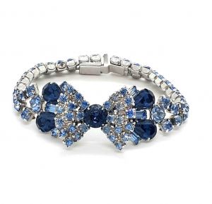 1950s Blue Rhinestone Bow Bracelet Baby Blue Sapphire Blue Rhinestones
