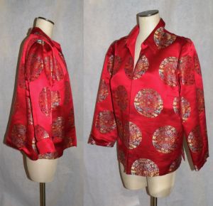 Beautiful Vintage Red Satin Chinese Jacket | Embroidered Dragons | OSFM - Fashionconstellate.com