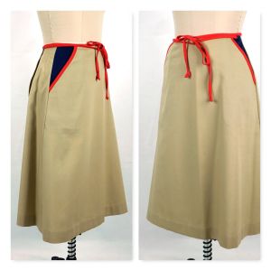 Vtg Wrap Skirt, Khaki Wraparound Skirt, de Lanthe Original Shirt, 70s khaki skirt, Size 8 Skirt