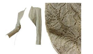 Vintage 1980s Bolero Shrug NOS Dressy Jacket Gold Lurex Beige Lacy Knit by Bari-Jay | XS/S