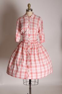 1950s 1960s Red & White Gingham Button Up Cottagecore Prairie Western Dress by Country Miss - Fashionconstellate.com