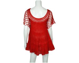 Vintage 1960s Red Crochet Top Hand Knit Pullover Size M - Fashionconstellate.com