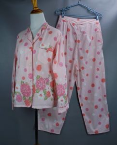 50's NOS Pink Floral Cotton Pajamas by Schrank, Genungs,  Size 16