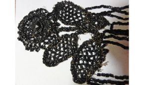 Black Jet Glass Bead Applique Medallion ''As Is'' Fringed Victorian Mourning Antique Trim - Fashionconstellate.com