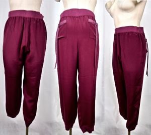 90s Y2K St John Track Suit | Silk Jacket & Pants | Burgundy Maroon Leisure Wear | Fits SMALL - Fashionconstellate.com