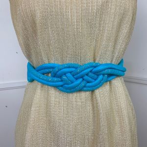 1970's Vintage Turquoise Silk and Gold Lurex Knotted Belt | Made in India | Bohemian | Hippie | 24'' 