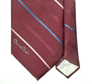 70s 80s Oscar de la Renta Tie | New Old Stock Classic Stripe Burgundy Blue Pink Necktie - Fashionconstellate.com