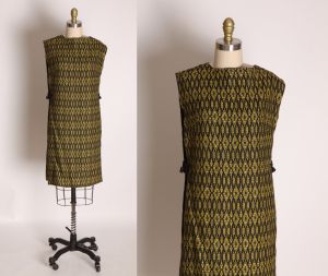 1960s Black and Yellow Geometric Print Sleeveless Pullover Tunic Dress Blouse - XS/S